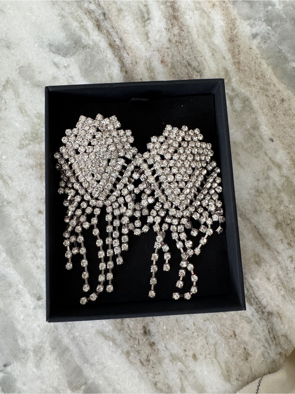 SHASHI Silver Crystal Cascade Fringe Earrings